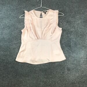 Express Blouse Top Womens Small Pink Ruffled Trim Sleeveless Round Neck Summer